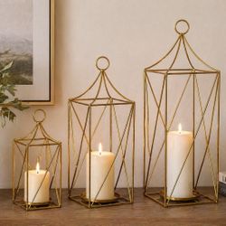 Gold Lantern Candle Holders (2 Sets of 3) – Wedding Decor / Home Decor