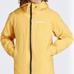 Men’s Large Adidas Terrex TechRock 3 Layer Nylon RAIN.RDY Skiing/Rain Jacket - Yellow