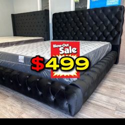 Queen Black European Bed W Orthopedic Mattress Included 