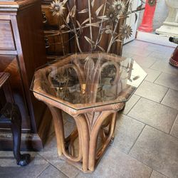 Antique Bamboo Glass Top Side Table