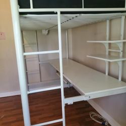 Metal Loft Bed with Desk White 