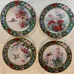 Set of 4 - Lena Liu Hummingbird Treasury Porcelian Plates  WL George early 90s