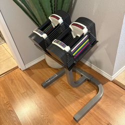 PowerBlock 5lb-50lb Adjustable Dumbbells with Stand (Like New)