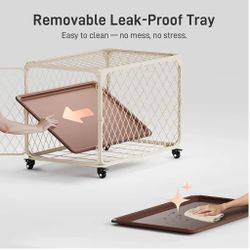 36 Inch Pet Crate with Lockable Wheel, Diamond Mesh Metal Dog