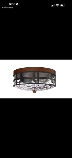 aiwen 12" 2-Light Farmhouse Black Flush Mount Ceiling Light w/Water Ripple Glass
