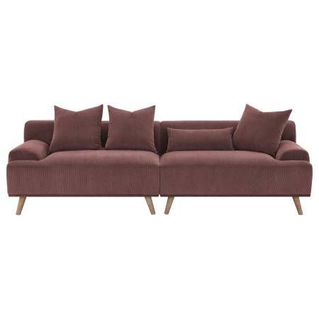 **SALE**Mid-Century Modern New Extra Long Sofa Upholstered in Wine Red Color Corduroy!