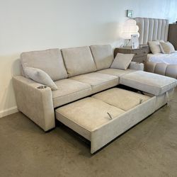 NEW Sleeper Sofa Bed Couch Chaise With Pull Out Chaise & Sleeping Mechanism— FREE Delivery