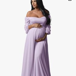 Lilac Off Shoulders Maternity Dress 