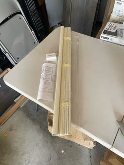 vinyl blinds, 35 inch by 72 inch, alabaster.