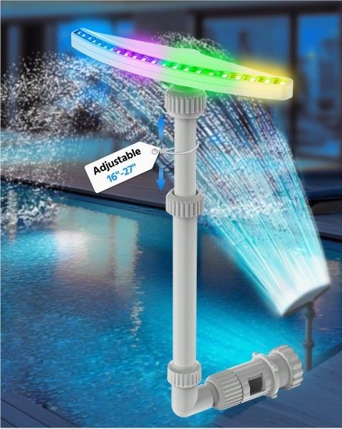 Above Ground Pool Fountain with Lights 16''-27''Adjustable Height-A0082-3BX Gray