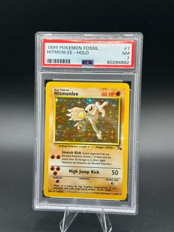 Hitmonlee-Holo Pokemon Fossil 7/62 PSA 7
