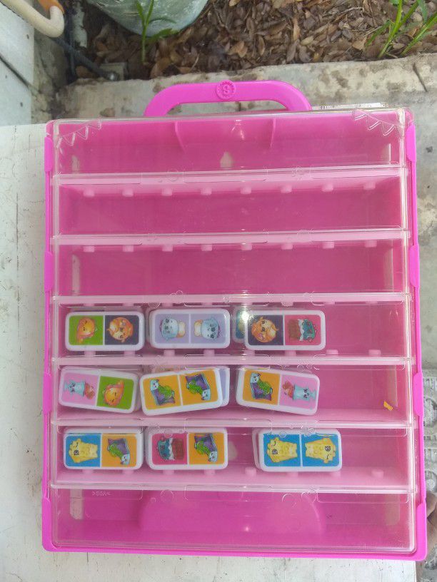 Shopkins Pink Carrying Case And Shopkins Dominos 