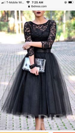 Scoop Neck 3/4 Length Sleeves Lace Tea-Length Eve