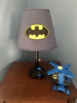 Two Pottery Barn Batman Lamp Shades & Lamps