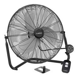Lasko 20” High Velocity Commercial Floor Or Wall Mount Fan With Remote Control , Black Color 