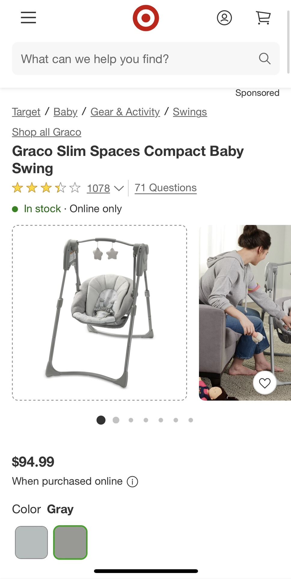 Graco slim Spaces Compact Baby swing