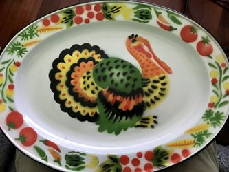 Vintage Metal Enamel Turkey Tray. Used.