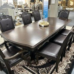 Kiera Brown Formal Extendable Dining Set Table And 8 Chairs