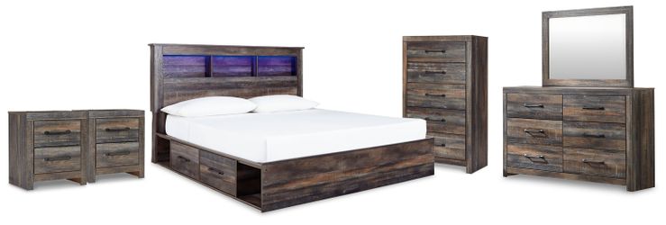 Drystan Multi King Bookcase Storage Bed, Dresser, Mirror, Chest and 2 Nightstands
