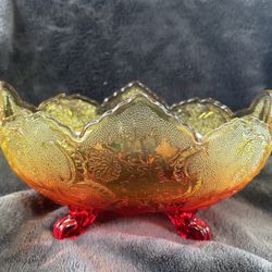1960s Vintage Jeannette Lombardi Amberina Oval Glass Bowl