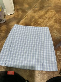 Women’s SMALL Blue and white checkered high waisted minimalist mini skirt