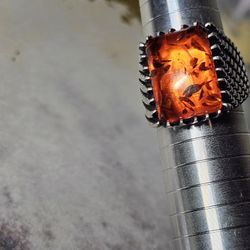  Baltic Amber Mens Ring Size 10 Sterling 925 Silver 