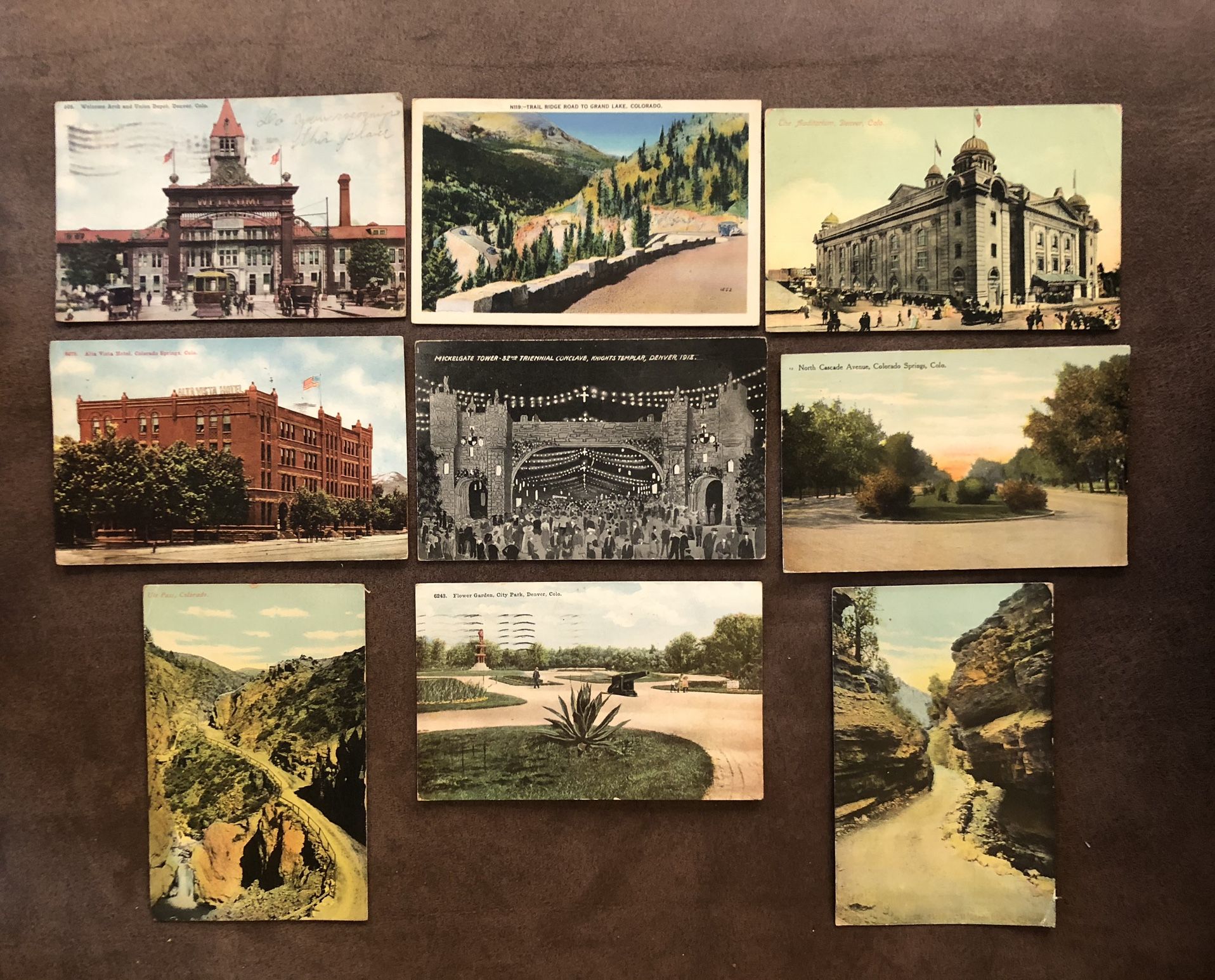 9 Antique U.S. Colorado Cities Postcards Early 1900s With One Cent Stamps