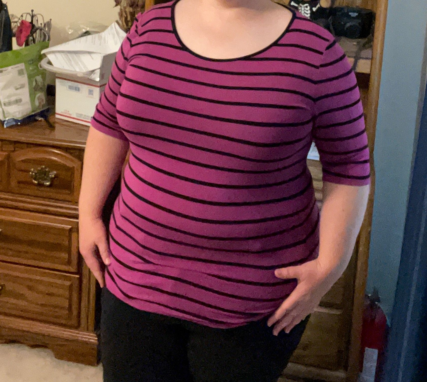 Dana Buchman Pink and Black Stripes Size XL 3/4 Sleeve Blouse Kohl’s