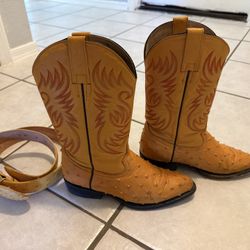 Ostrich Skin Cowgirl Boots & Belt