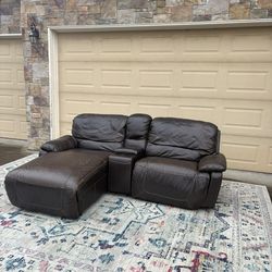 Leather Reclining Loveseat w/ Chaise & Console