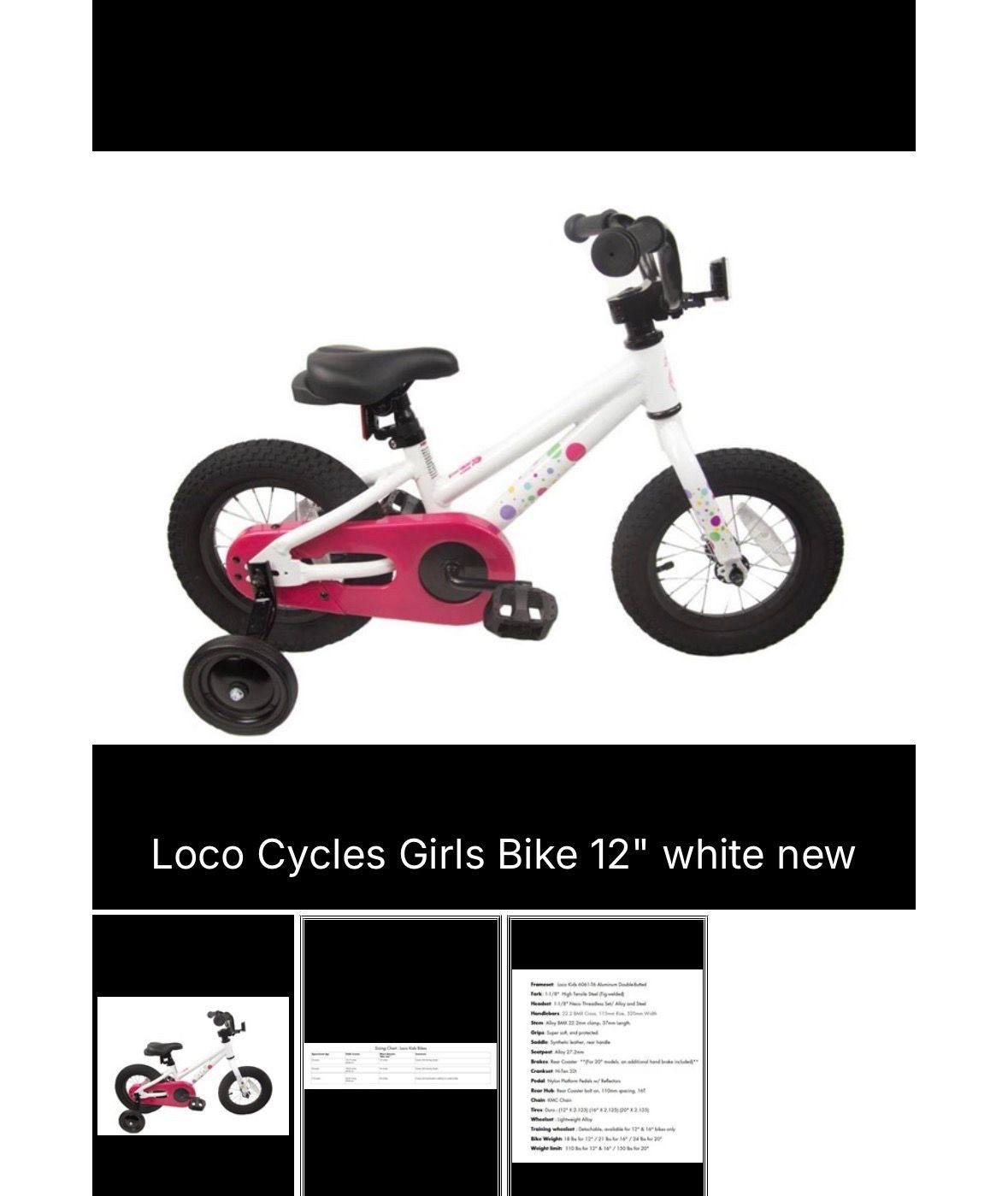 Kids 12” Bicycle with training wheels- NEW