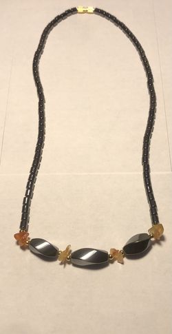 Genuine Hematite Stones with Carnelian Necklace (18IN)