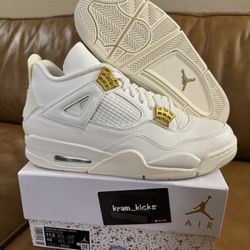 New* 2024 Nike Air JORDAN 4 Retro "Metallic Gold" White MENS Size 10 or Womens 11.5 US - OG All DS