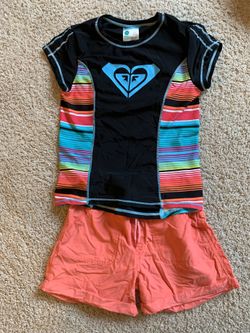 Girls sz 14 Roxy Girl rash guard & shorts, worn 1x