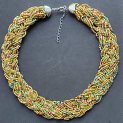 Beautiful Multicolor ( Gold )  Bead Necklace, Used, Good Condition