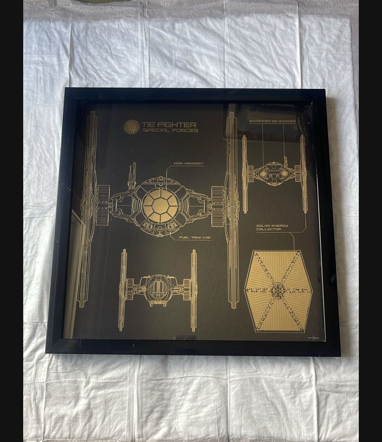 Artistic Star Wars Disney 20"x20" Black Gold Tie Fighter Shadow Box