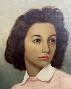 Gorgeous moody 1940s modernist portrait of woman oil painting signed framed vintage