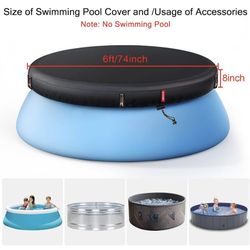 QH.HOME 6ft Round Inflatable Pool Cover for Above Ground Pools, Stock Tank Cover Protector with Attachment, One Piece Tear Resistant Round Hot Tub Cov