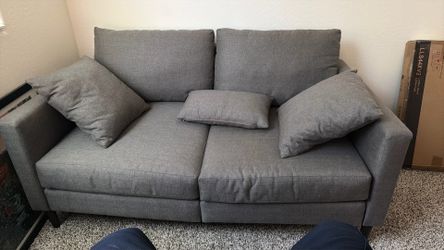 Allform modular grey loveseat  and pillows