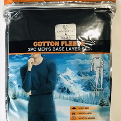 Men’s Winter Warmer Thermal Crew Neck Top+Bottom 2 PCS Set Black