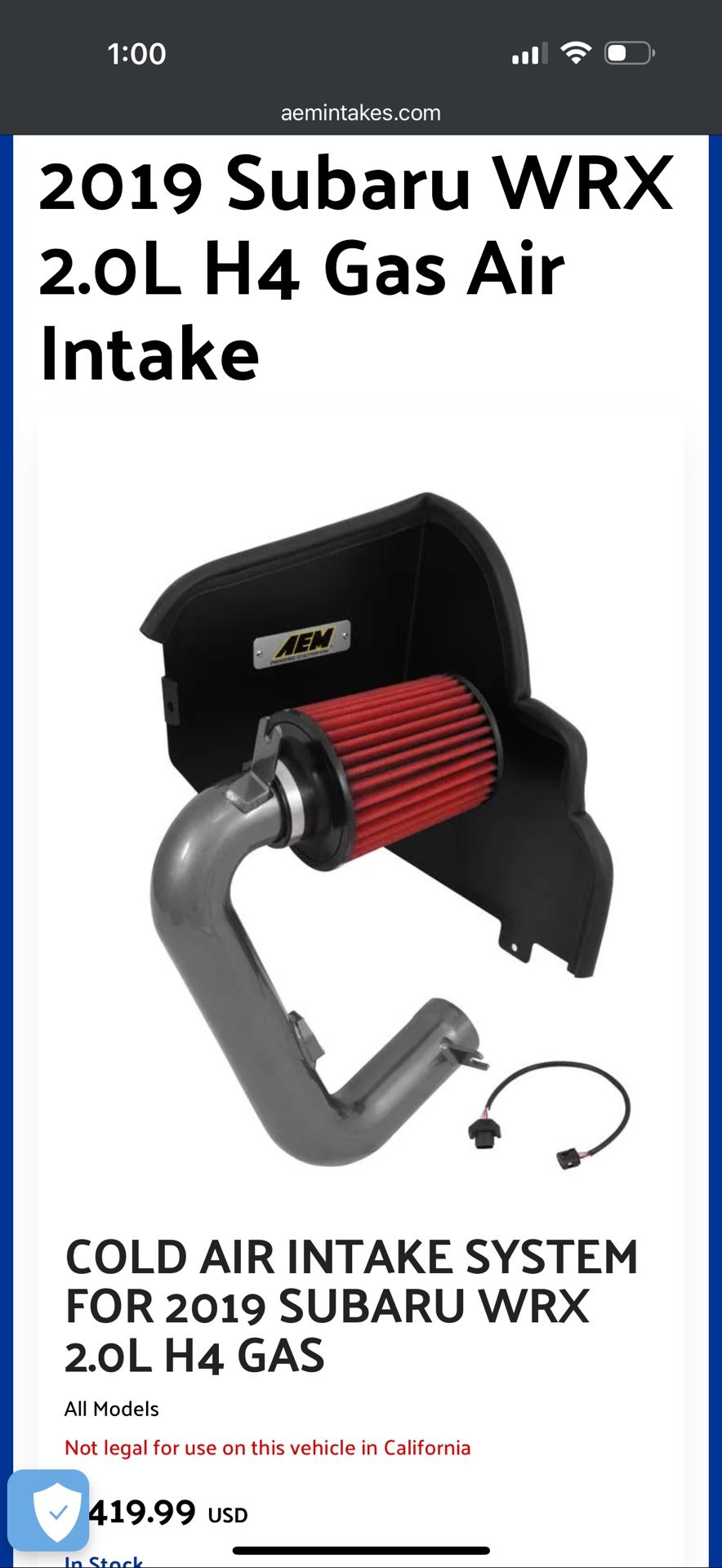 AEM Cold Air Intake for Subaru/Honda Civic