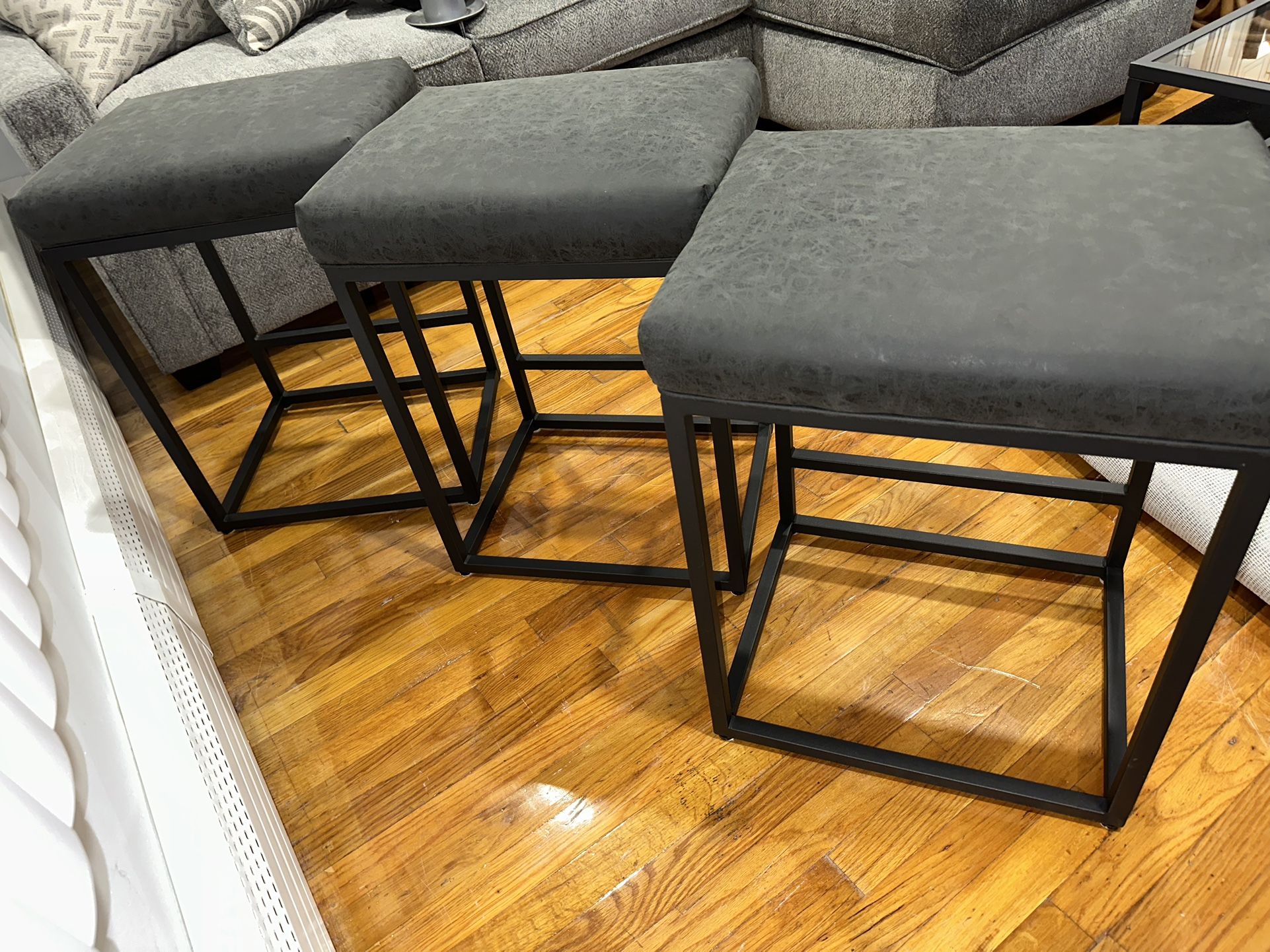 Black Counter Height 24" Bar Stools Set of 3 for Kitchen Counter Faux Leather Stools