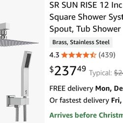 SR SUN RISE 12 Inches All Metal Square Shower System - Brand new - down from $240.00