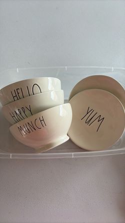 Rae Dunn bowls and snack plates