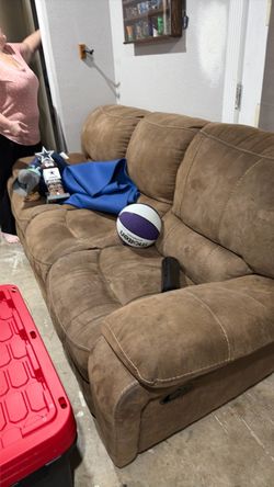 Brown Suede Reclining Sofa with a little character