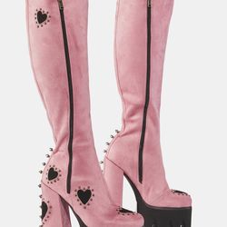 Pink Spiked/studded Heeled Boots