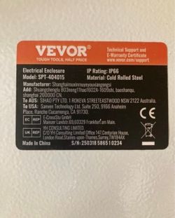 VEVOR® TOUGH TOOLS, HALF PRICE Technical Support and E-Warranty Certificate https://offerup.com/redirect/?o=d3d3LnZldm9yLmNvbS9zdXBwb3J0 Electrical En