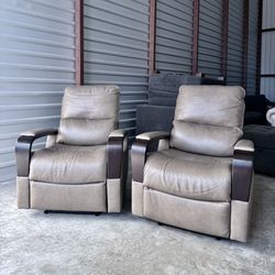 2-PACK Leather Power Recliner Chair with Power Headrest, Gray