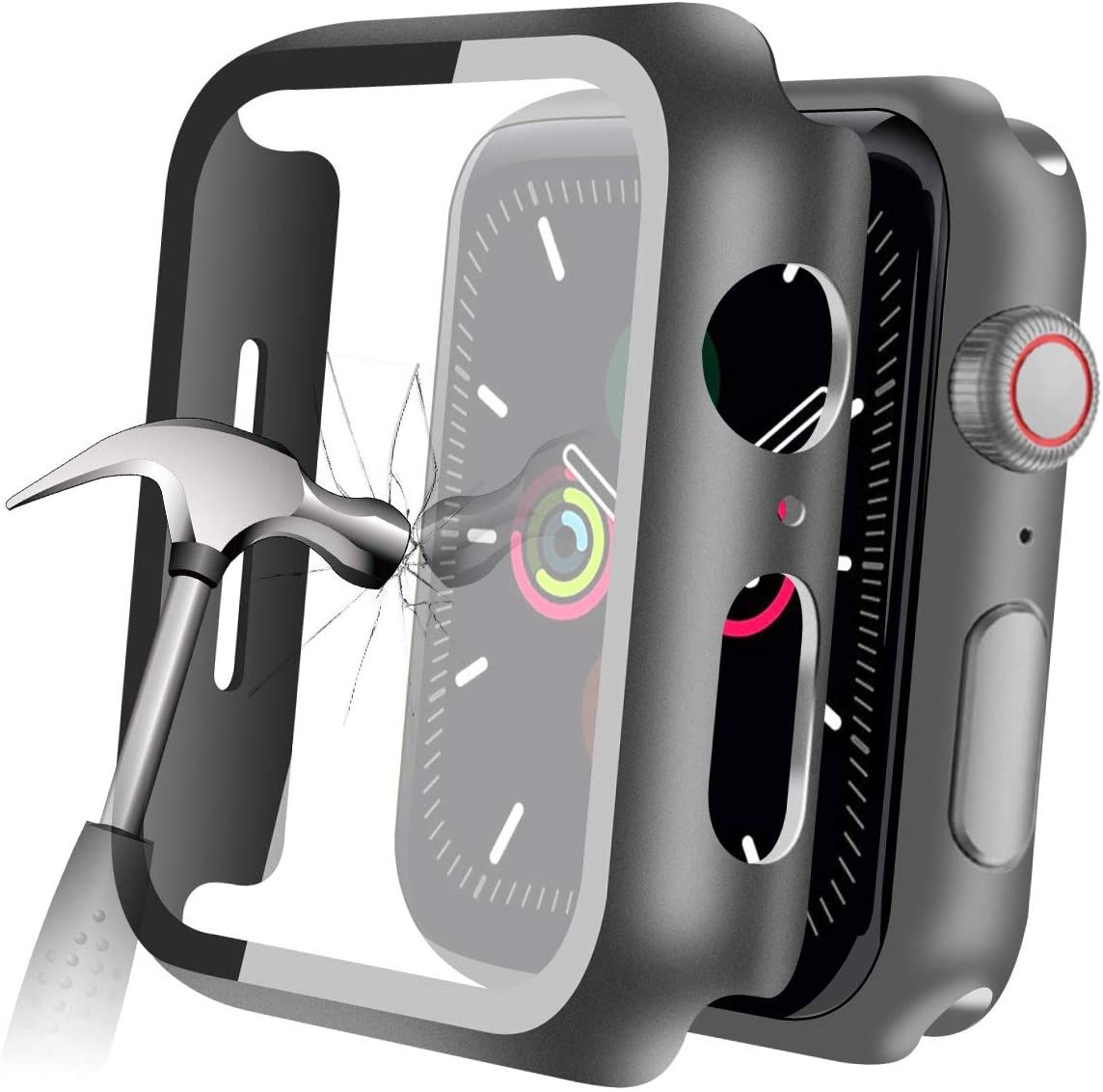 Compatible with Apple Watch Series 5 Series 4 44mm Case with Built-in Tempered Glass Screen Protector, Thin Guard Bumper Full Coverage Matte Hard Cov