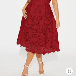 Red lace midi dress